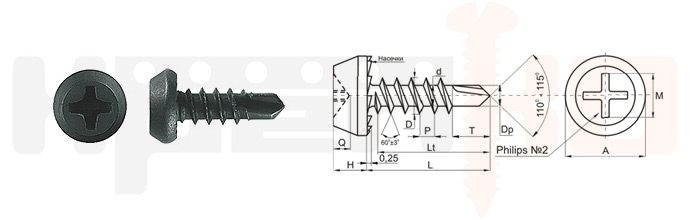 Саморез с полуцилиндрической головкой, сверло